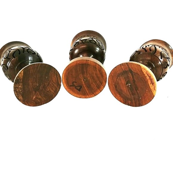 Goblets Artisan Hand Carved Wood Rhino Design Decoration Only Set of 3 - Picture 5 of 10